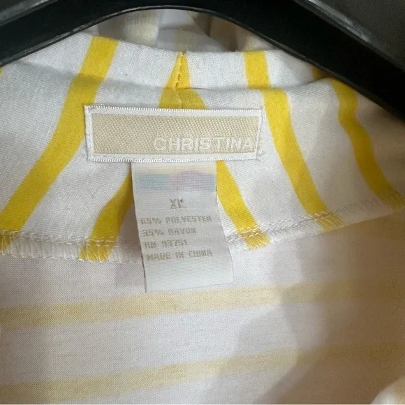 Christina Yellow Stripe Ruffle Neckline Business Casual Sweater - Picture 3 of 5